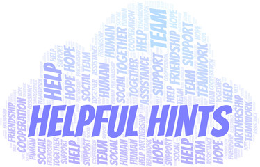 Helpful Hints word cloud. Vector made with text only.