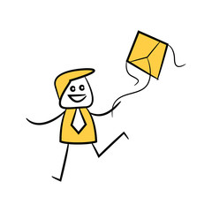 doodle stick figure businessman playing kite