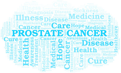 Prostate Cancer word cloud. Vector made with text only.