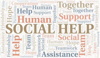 Social Help word cloud. Vector made with text only.