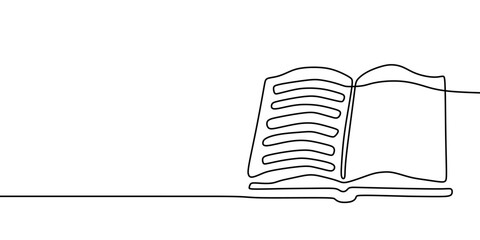 Book one line drawing banner. Continuous hand drawn minimalist minimalism design isolated on white background vector illustration.