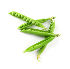 Tasty fresh peas on white background