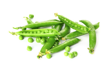 Tasty fresh peas on white background
