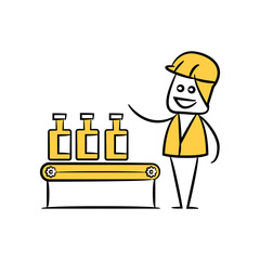 engineer and operator control production line bottle packaging process , doodle stick figure design