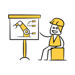 engineer present robot, doodle stick figure design