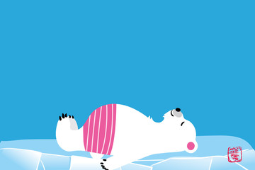 暑中見舞いデザイン_シロクマ（白熊）のイラスト（流氷）_ベクターデータ © globeds