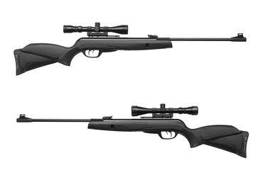Air rifle with a telescopic sight isolate on a white background. Pneumatic gun. Sports air rifle...
