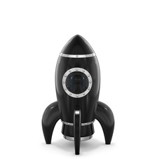 Black metal rocket isolated on white. Clipping path included