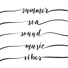 Vector hand drawn summer inscription about sea and music festival.