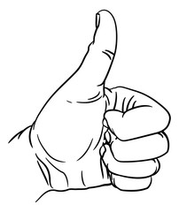 A hand giving a thumbs up or like gesture with thumb extended and fingers in a fist