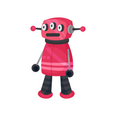 Naklejka premium Cute pink robot with two legs and arms. Vector illustration on white background.