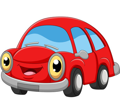 Smiling red car cartoon on white background 