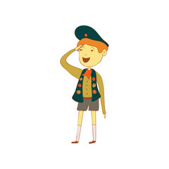 Boy scout is looking forward. Vector illustration on white background.