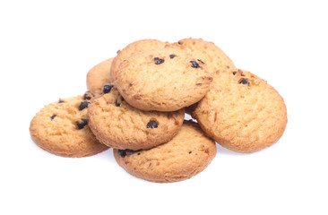 Chocolate chip cookies isolated on white background. Sweet biscuits