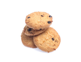 Chocolate chip cookies isolated on white background. Sweet biscuits