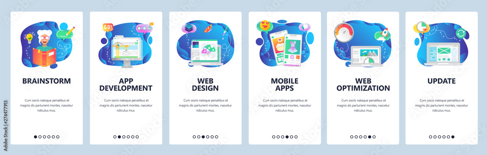 Wall mural website and mobile app onboarding screens vector template