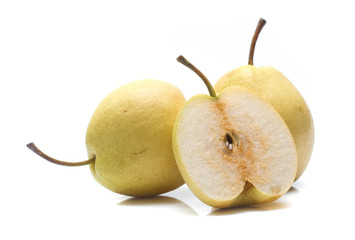 Chinese pear on white background,yellow