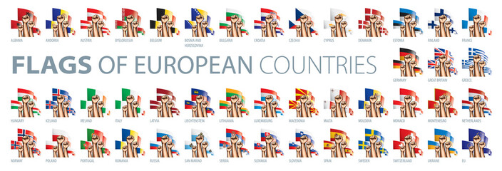 Fototapeta na wymiar Hand and national flag. Vector illustration of a set of European flags