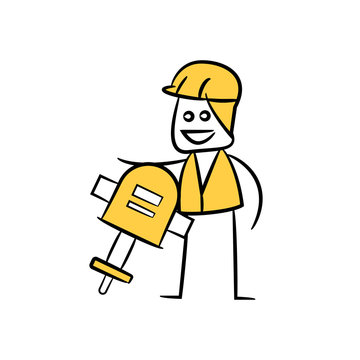 engineer or operator using auger, doodle stick figure design