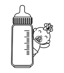 cute little baby girl with bottle milk character