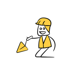 engineer or operator holding scoop, shovel, doodle stick figure design