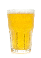 Glass of cold beer on a white background