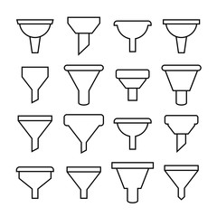 funnel and filter icons set line design