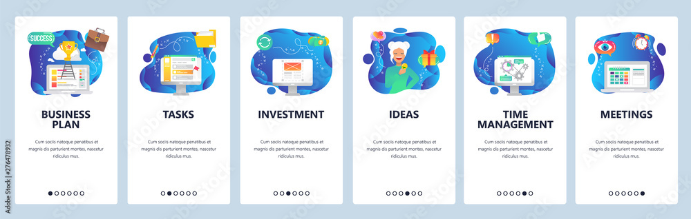 Wall mural website and mobile app onboarding screens vector template