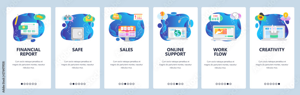 Wall mural website and mobile app onboarding screens vector template