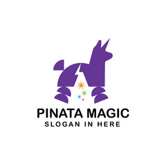 unicorn pinata with magic hat with negative space style inside