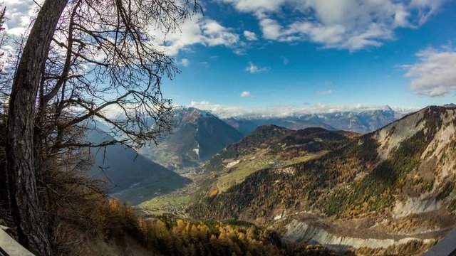 A cold bise wind blowing through a mountainous region in the Swiss Alps.