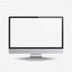 Monitor with white display and shadow, front view - stock vector.