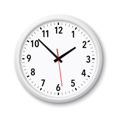 Realistic white modern quartz wall clock - stock vector.