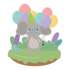 Elephant cartoon with happy birthday icon design