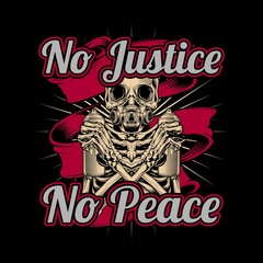 skull holding spray paint graffiti no justice no peace .vector hand drawing,Shirt designs, biker, disk jockey, gentleman, barber and many others.isolated and easy to edit. Vector Illustration - Vector