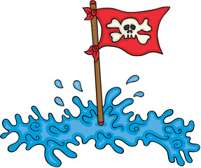 Skull red flag on sea