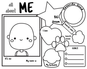 All about me. Writing prompt for kids blank. Educational children page. - 276482389