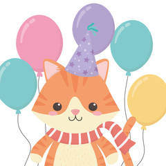 Animal cartoon with happy birthday icon design