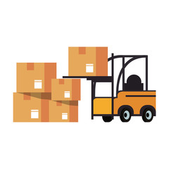 Warehouse and shipping forklift with cargo