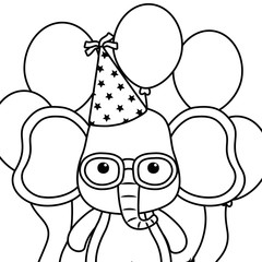 Elephant cartoon with happy birthday icon design