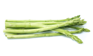 Fresh green asparagus on white