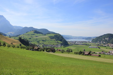 Fototapeta na wymiar Rural landscape on the way from Stans to Mount Stanserhorn, Switzerland.