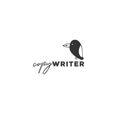 Writing, publishing and copywriting theme. Vector hand drawn logo template, a bird with a pen tip beak.