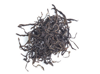 Dry tea leaves isolated on white background.top view