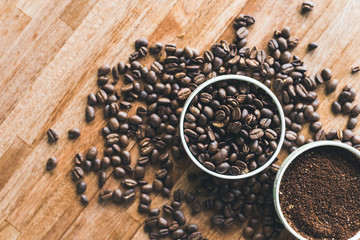 coffee grounds and beans