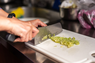 Obraz na płótnie Canvas woman cut vegetables