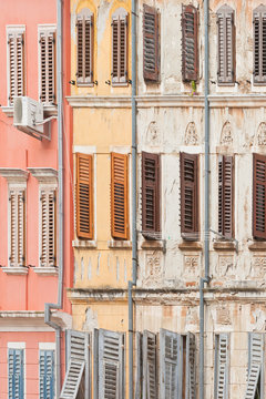 Rovinj, Istria, Croatia - Historic facades with wooden lattice windows