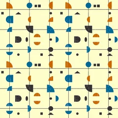 Behang Abstract geometrisch vector naadloos patroon geïnspireerd door moderne stoffen uit het midden van de eeuw. Eenvoudige vormen en lijnen in retro pastelkleuren en gestructureerde achtergrond. © dinadankersdesign