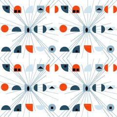 Tapeten Nahtloses Muster des abstrakten geometrischen Vektors, inspiriert von modernen Stoffen der Mitte des Jahrhunderts. © dinadankersdesign