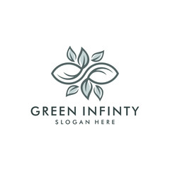 green infinity logo template. eco leaf icon symbol vector illustration